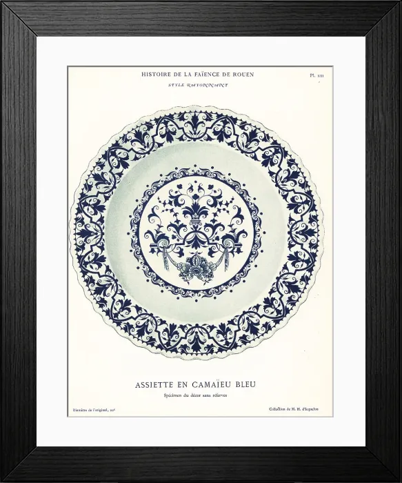 Framed Print : Plate in blue camaieu, festoon style, Rouen Framed Print : Plate in blue camaieu, festoon style, Rouen