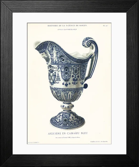 Framed Print : Ewer in blue camaieu, festoon style, Rouen, 18th century Framed Print : Ewer in blue camaieu, festoon style, Rouen, 18th century