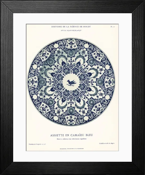 Framed Print : Plate in blue camaieu, festoon style, Rouen Framed Print : Plate in blue camaieu, festoon style, Rouen