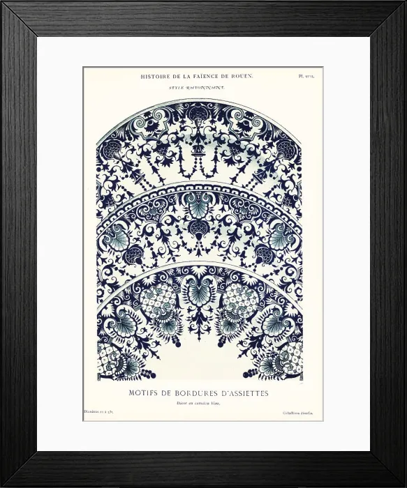 Framed Print : Plate border mofifs in blue camaieu, festoon style, Rouen Framed Print : Plate border mofifs in blue camaieu, festoon style, Rouen