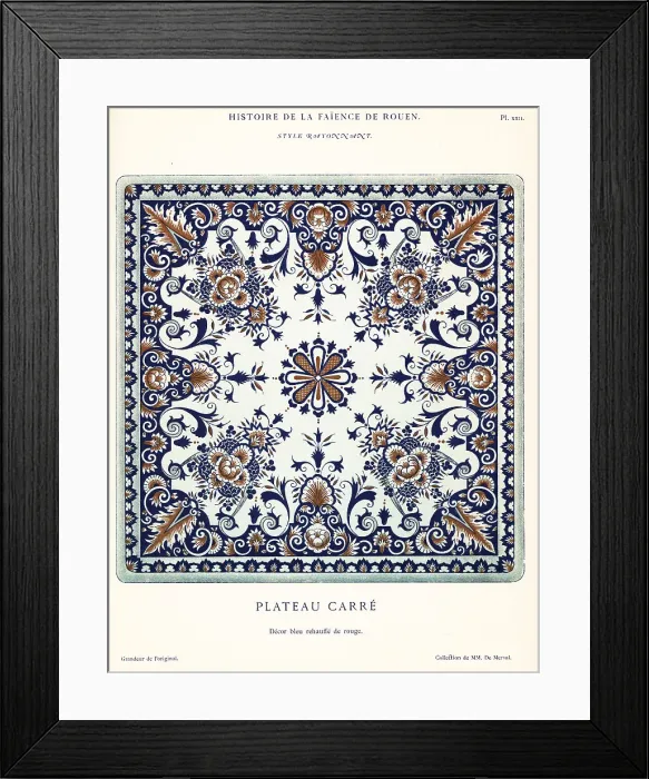 Framed Print : Square platter in blue and red, festoon style, Rouen Framed Print : Square platter in blue and red, festoon style, Rouen
