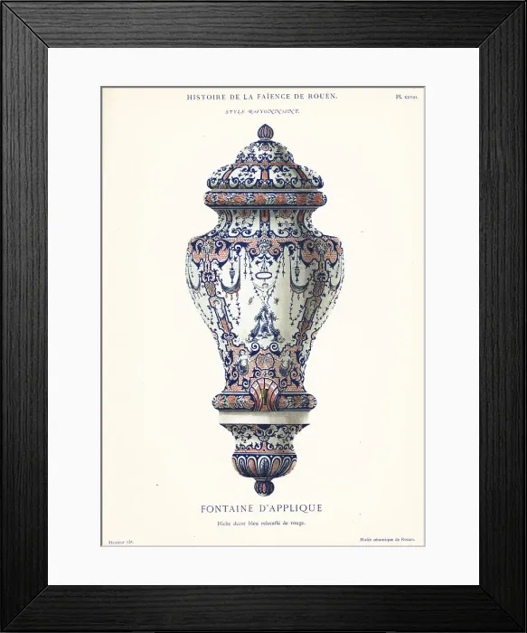 Framed Print : Wall-mounted fountain, blue and red festoon style, Rouen Framed Print : Wall-mounted fountain, blue and red festoon style, Rouen