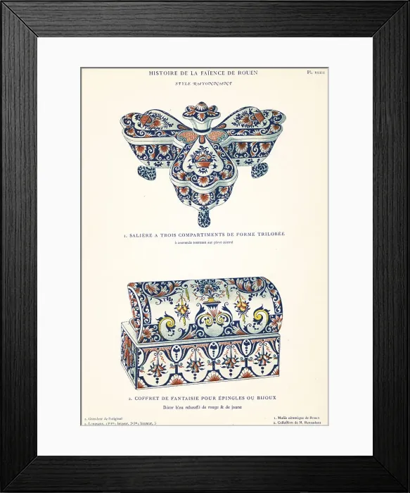 Framed Print : Salt cellar and fancy case for pins or jewelry, festoon style, R Framed Print : Salt cellar and fancy case for pins or jewelry, festoon style, R