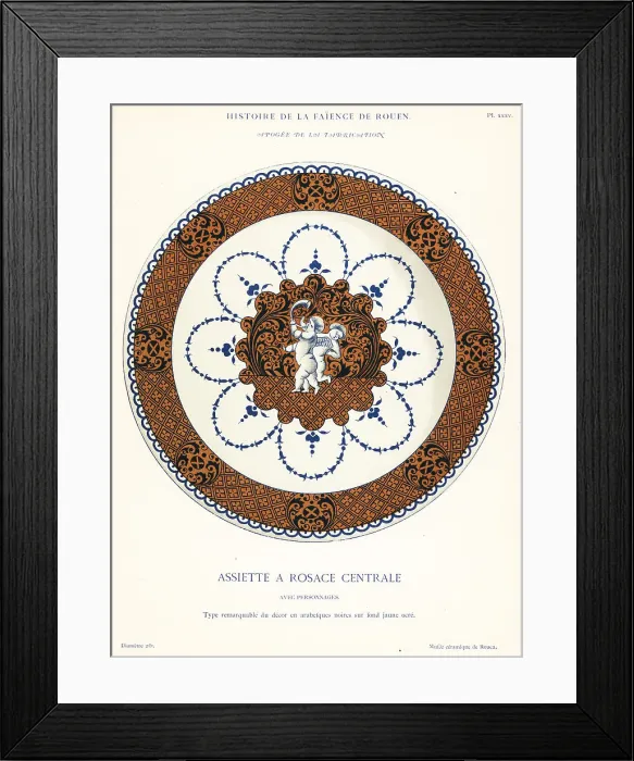 Framed Print : Round plate with cupids in central rosette, Rouen Framed Print : Round plate with cupids in central rosette, Rouen