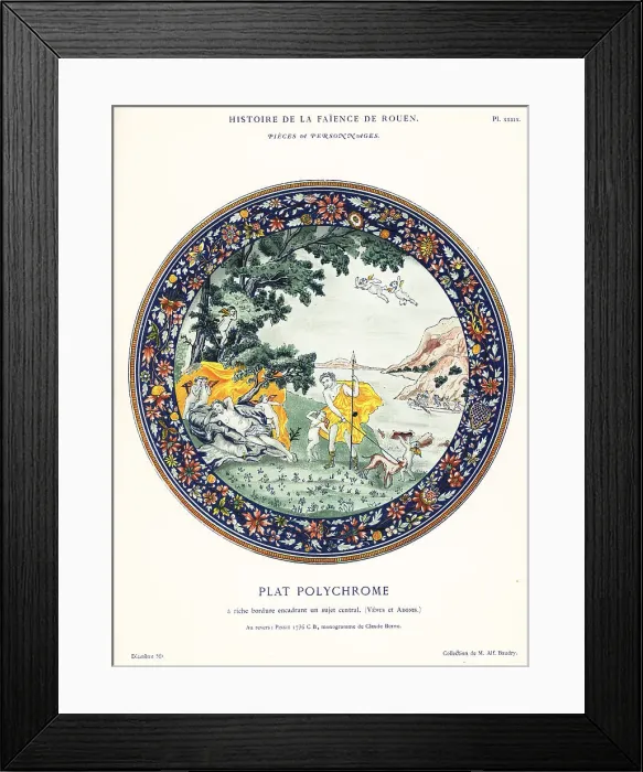 Framed Print : Polychrome plate with figures of Venus and Adonis, Rouen, 1736 Framed Print : Polychrome plate with figures of Venus and Adonis, Rouen, 1736