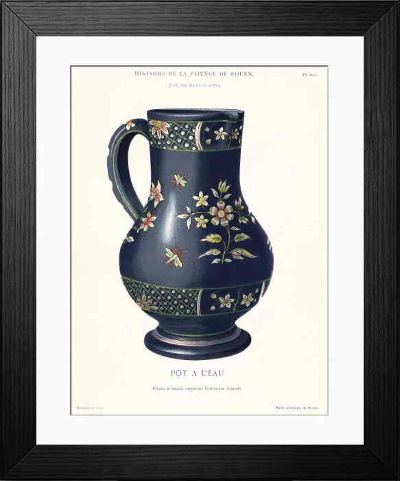 Framed Print : Water jug in imitation Chinese style, blue lapis ground, Rouen Framed Print : Water jug in imitation Chinese style, blue lapis ground, Rouen