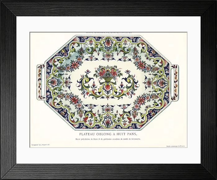 Framed Print : Octagonal oblong platter with polychrome design, Rouen Framed Print : Octagonal oblong platter with polychrome design, Rouen