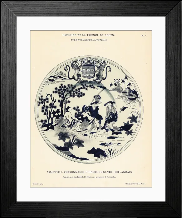 Framed Print : Plate with Chinese figures in the Dutch-Japanese style, Rouen Framed Print : Plate with Chinese figures in the Dutch-Japanese style, Rouen