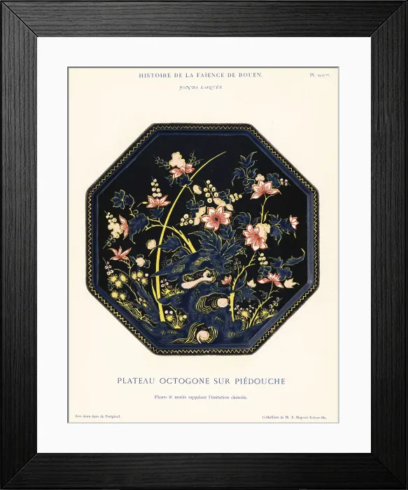 Framed Print : Octagonal platter on a pedestal, lacquer ground, Rouen Framed Print : Octagonal platter on a pedestal, lacquer ground, Rouen