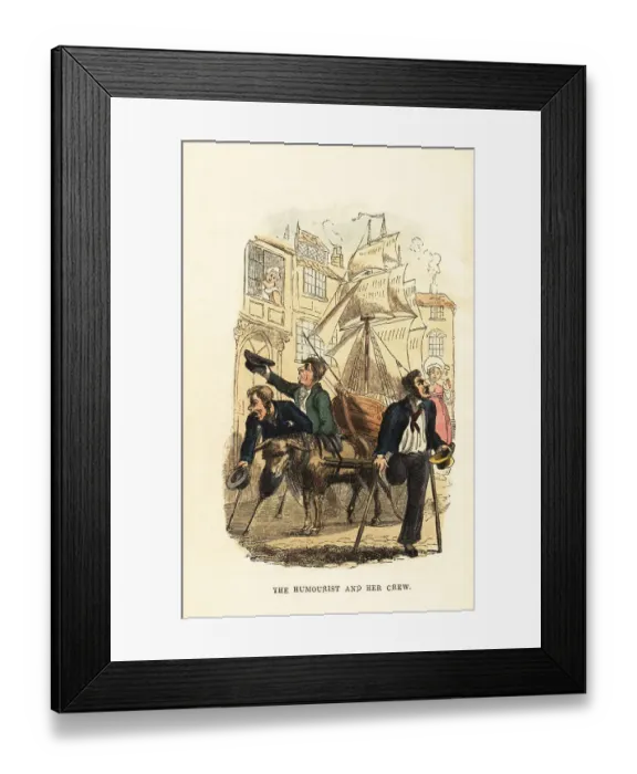 Framed Print : One-legged sailors and sailing ship on a London street Framed Print : One-legged sailors and sailing ship on a London street