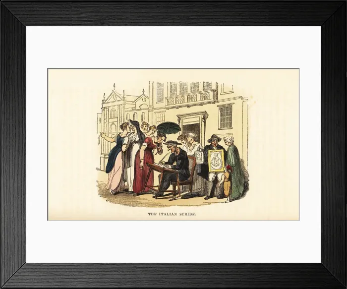 Framed Print : A letter writer with customers in Padua, Italy, 19th century Framed Print : A letter writer with customers in Padua, Italy, 19th century