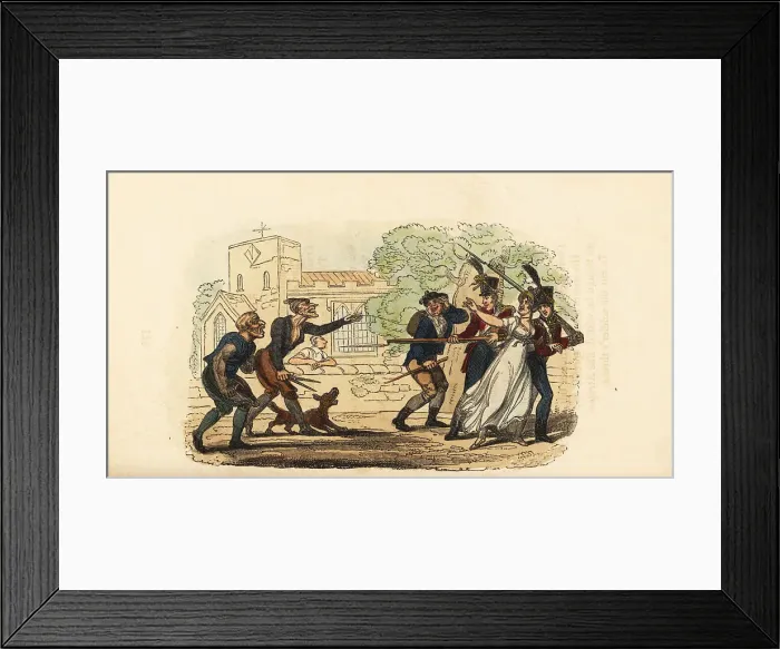 Framed Print : Two red-coat soldiers running off with a tailor's wife, Georgian Framed Print : Two red-coat soldiers running off with a tailor's wife, Georgian