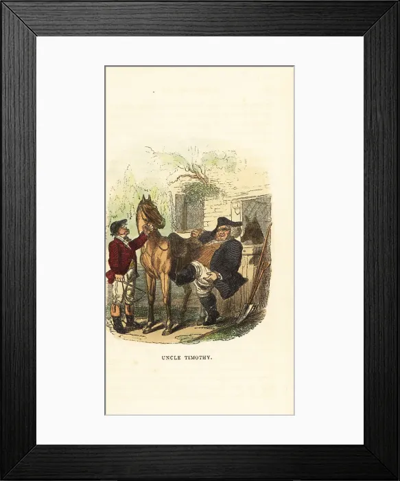 Framed Print : Obese middle-aged man attempting to mount a horse Framed Print : Obese middle-aged man attempting to mount a horse