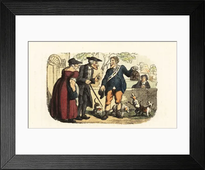 Framed Print : A Georgian rat-catcher showing some captured rats in a cage