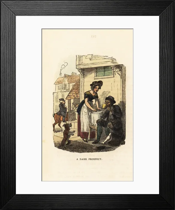 Framed Print : Georgian milkmaid serving cups of milk to a chimney sweep Framed Print : Georgian milkmaid serving cups of milk to a chimney sweep