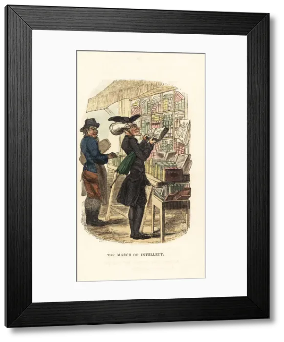Framed Print : Men looking at books at a bookstall in Georgian London Framed Print : Men looking at books at a bookstall in Georgian London