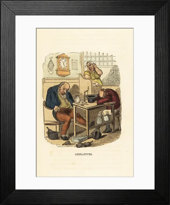 Framed Print : A barmaid in a tavern calls time on two sleeping drunks Framed Print : A barmaid in a tavern calls time on two sleeping drunks