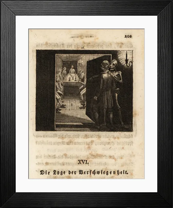 Framed Print : The skeleton of Death guides an initiate to the Masons, 18th cen Framed Print : The skeleton of Death guides an initiate to the Masons, 18th cen