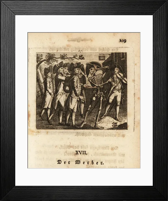 Framed Print : The skeleton of Death press-gangs a man, 18th century Framed Print : The skeleton of Death press-gangs a man, 18th century