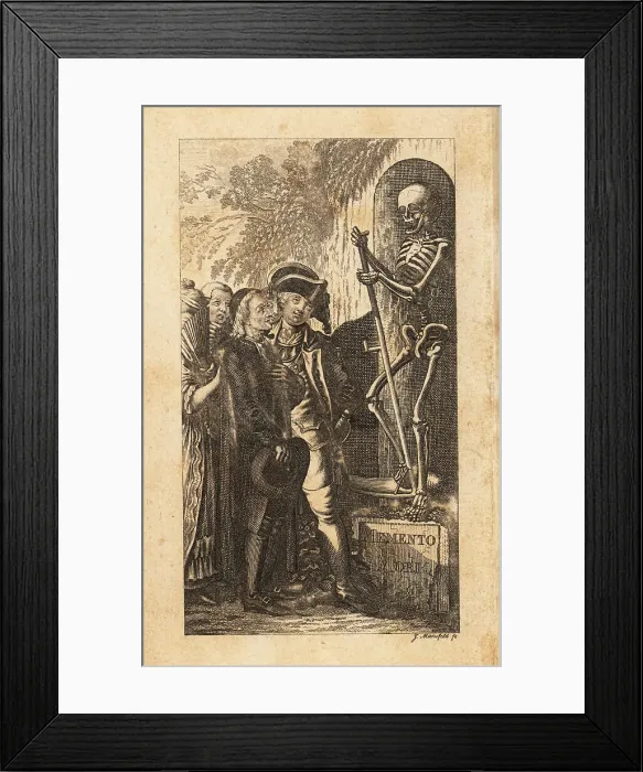 Framed Print : Men and women look at a Memento Mori, 18th century Framed Print : Men and women look at a Memento Mori, 18th century