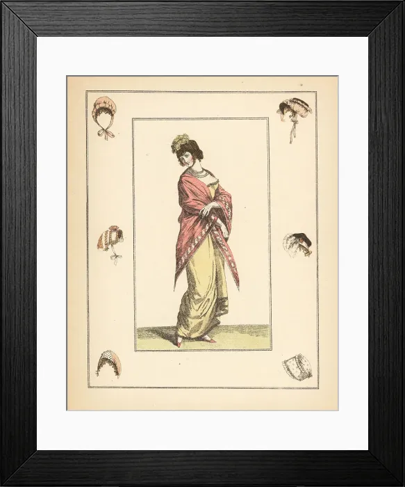 Framed Print : Women's fashions and hats, French Directoire era, Paris, 1801 Framed Print : Women's fashions and hats, French Directoire era, Paris, 1801