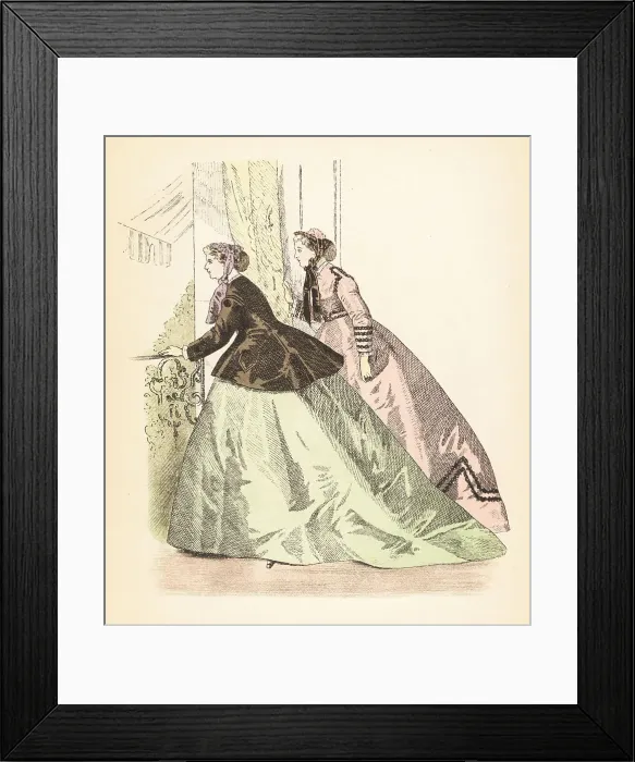 Framed Print : Fashionable women looking out from a balcony in Paris, 1853 Framed Print : Fashionable women looking out from a balcony in Paris, 1853