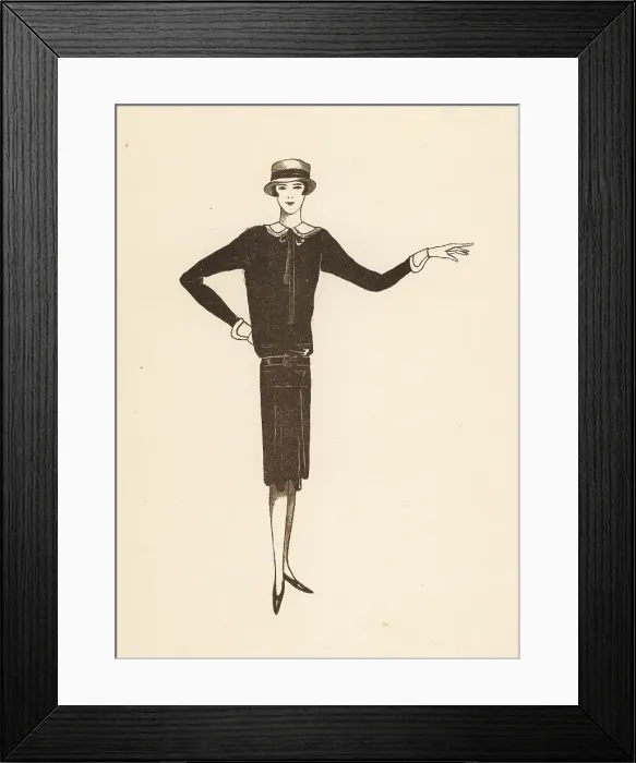 Framed Print : Fashionable woman in a boyish flapper outfit of hat and dress, 1 Framed Print : Fashionable woman in a boyish flapper outfit of hat and dress, 1