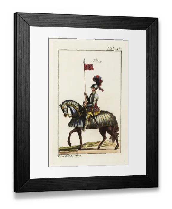 Framed Print : A mounted ensign in plate armor holding a standard Framed Print : A mounted ensign in plate armor holding a standard