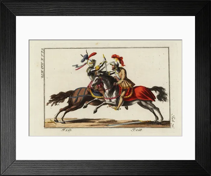 Framed Print : Two knights on horseback fighting with daggers in a tourney Framed Print : Two knights on horseback fighting with daggers in a tourney