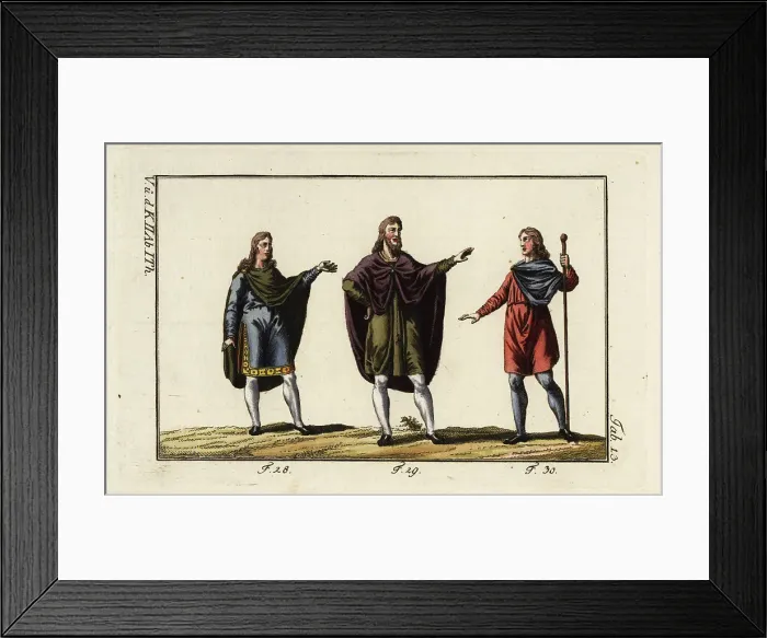 Framed Print : Anglo Saxon men wearing mantles over tunic and stockings Framed Print : Anglo Saxon men wearing mantles over tunic and stockings