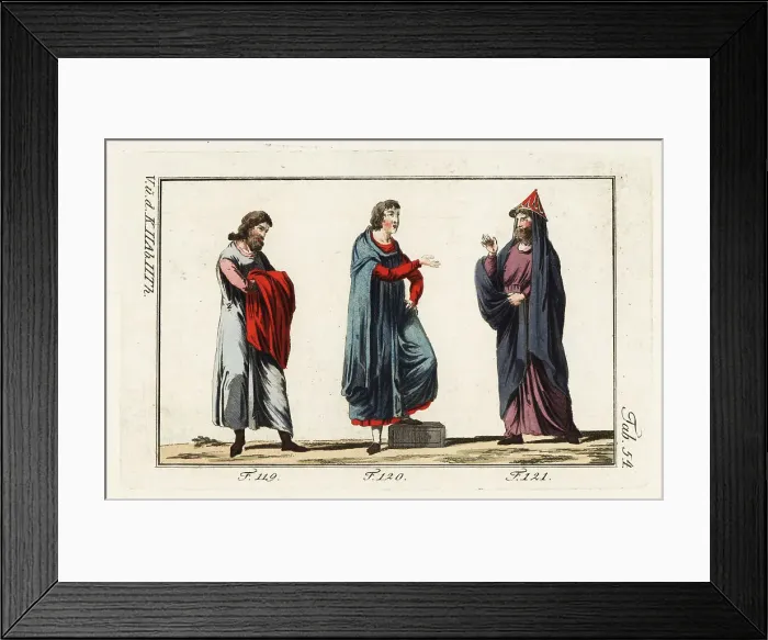Framed Print : Three Norman men in costume of the 12th century Framed Print : Three Norman men in costume of the 12th century