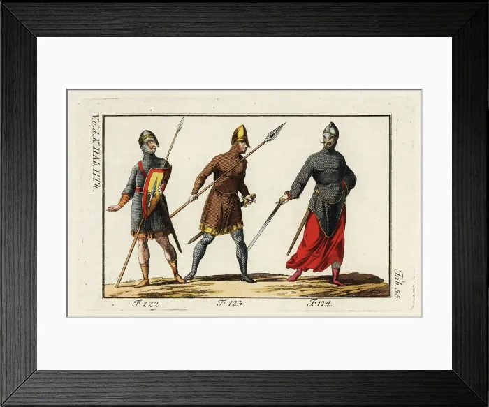 Framed Print : Three Norman cavalry in chainmail armor and nasal helmets Framed Print : Three Norman cavalry in chainmail armor and nasal helmets