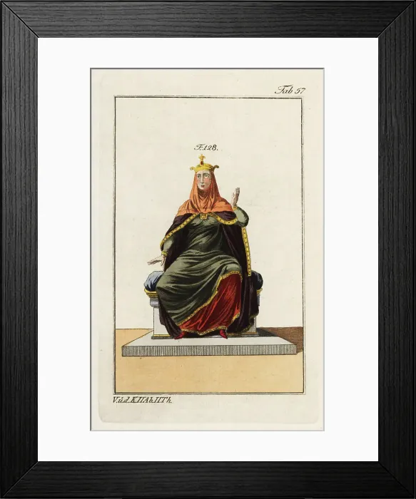 Framed Print : A Norman queen wearing mantle, veil and crown Framed Print : A Norman queen wearing mantle, veil and crown