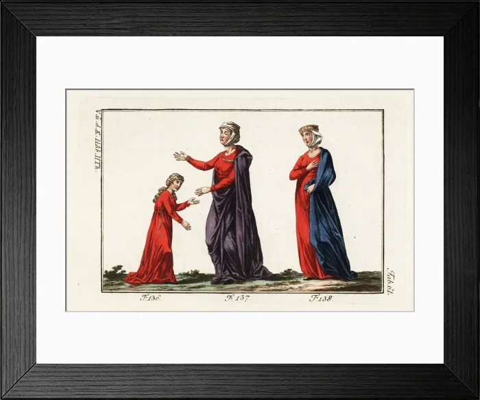 Framed Print : Norman women and girl, 12th century Framed Print : Norman women and girl, 12th century