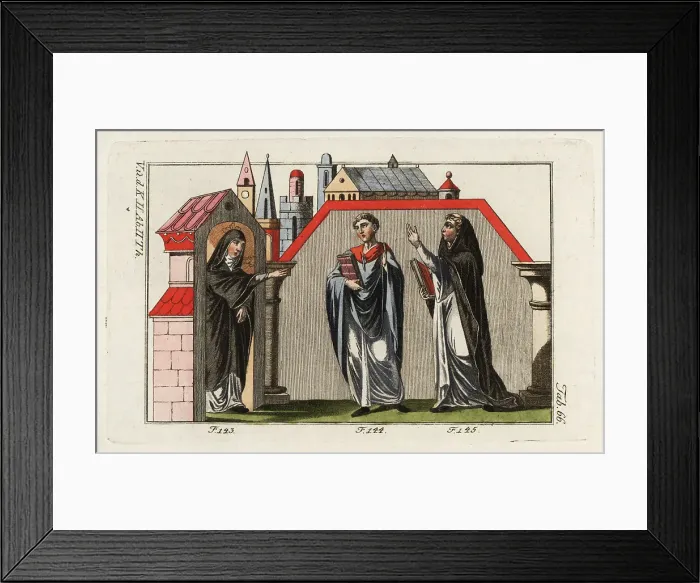 Framed Print : Abbess, priest and monk, 12th century Framed Print : Abbess, priest and monk, 12th century