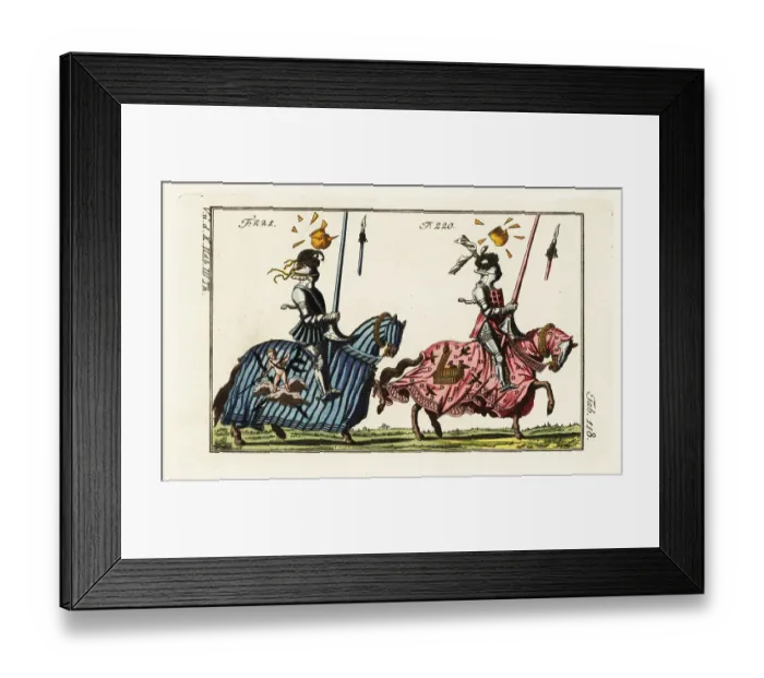 Framed Print : Two mounted knights in jousting armor for a medieval course Framed Print : Two mounted knights in jousting armor for a medieval course