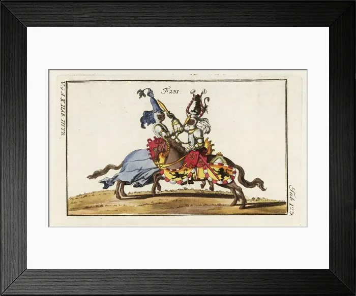 Framed Print : Two knights in armor in a tournament duel with cudgels Framed Print : Two knights in armor in a tournament duel with cudgels