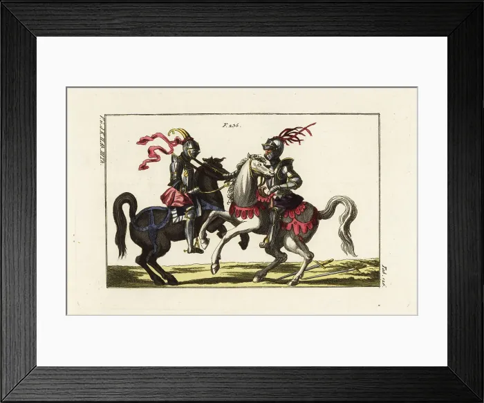 Framed Print : Two knights in armor fighting a duel with nooses in a tourney Framed Print : Two knights in armor fighting a duel with nooses in a tourney