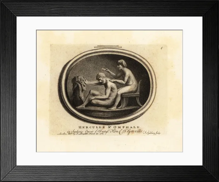 Framed Print : Omphale, Queen of Ludia, combing Greek hero Hercules hair Framed Print : Omphale, Queen of Ludia, combing Greek hero Hercules hair