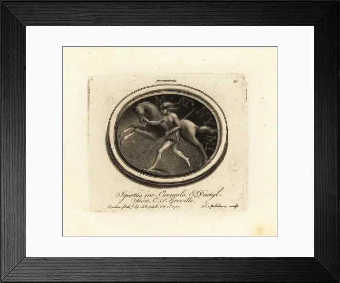 Framed Print : Warrior with spear running alongside a horse Framed Print : Warrior with spear running alongside a horse