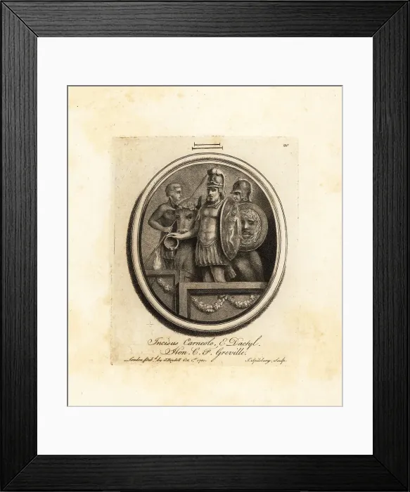 Framed Print : Ancient warriors leading a sacrificial bull to an altar Framed Print : Ancient warriors leading a sacrificial bull to an altar