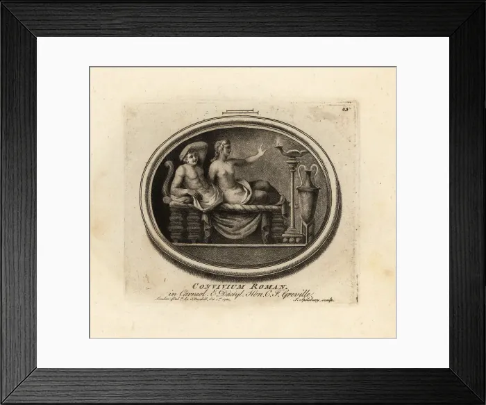 Framed Print : Roman man and woman lounging on a couch in a triclinium Framed Print : Roman man and woman lounging on a couch in a triclinium