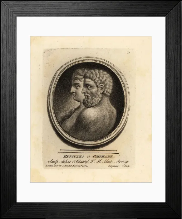 Framed Print : Greek hero Hercules and Omphale, Queen of Lydia Framed Print : Greek hero Hercules and Omphale, Queen of Lydia