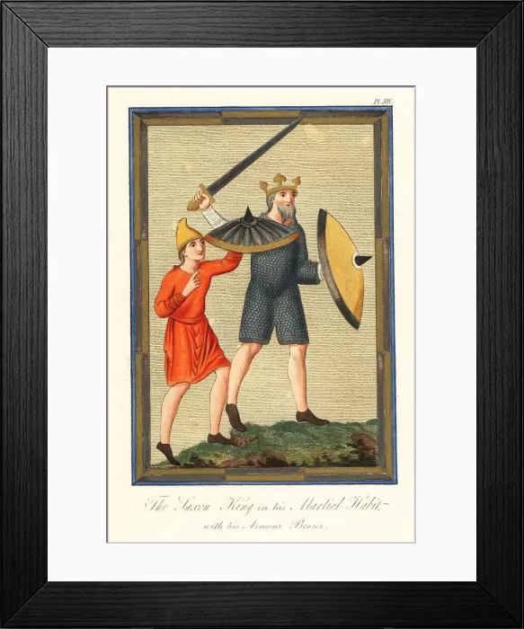 Framed Print : Saxon king in his martial habit with his armour bearer Framed Print : Saxon king in his martial habit with his armour bearer