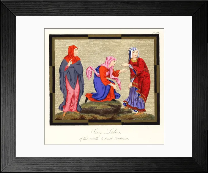 Framed Print : Anglo Saxon women's costumes, 9th and 10th century Framed Print : Anglo Saxon women's costumes, 9th and 10th century