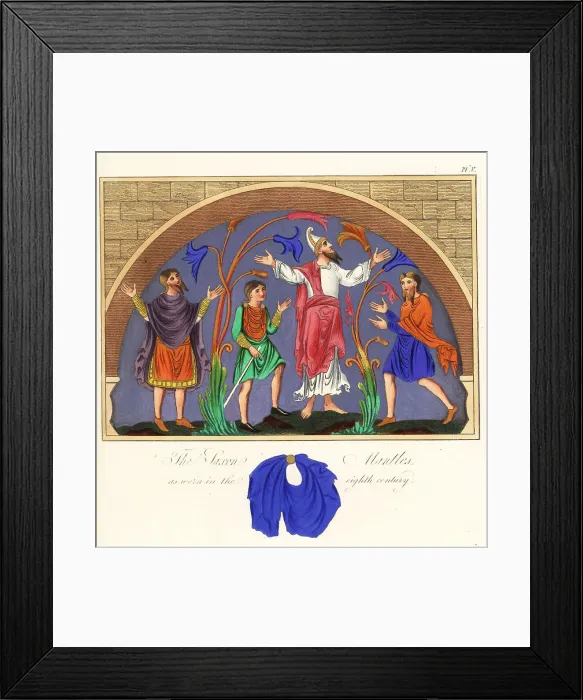 Framed Print : Saxon noble in Phrygian cap and others in mantles, 8th century Framed Print : Saxon noble in Phrygian cap and others in mantles, 8th century