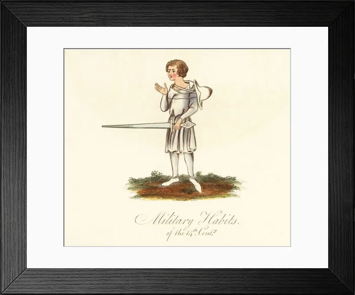 Framed Print : Young man in tunic and hose with sword, 14th century Framed Print : Young man in tunic and hose with sword, 14th century