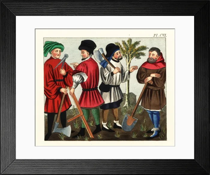 Framed Print : Costumes of workers of the 15th century Framed Print : Costumes of workers of the 15th century