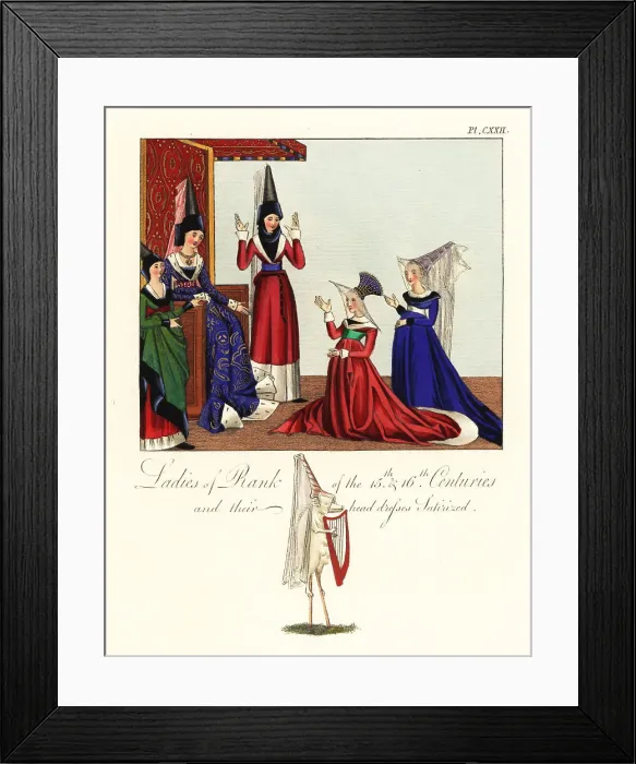 Framed Print : Noblewomen in hennin and veils, 15th and 16th centuries Framed Print : Noblewomen in hennin and veils, 15th and 16th centuries