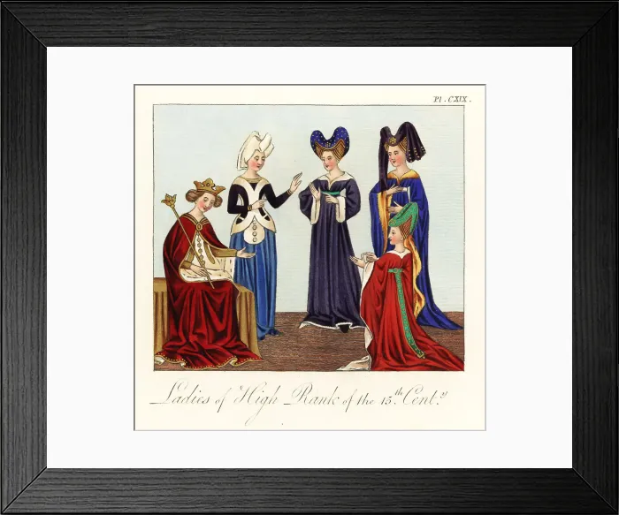 Framed Print : Margaret of Anjou, Queen of England, and noblewomen Framed Print : Margaret of Anjou, Queen of England, and noblewomen